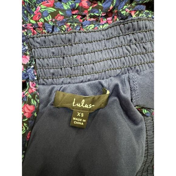 Lulus Evalina Navy Blue Floral Print Mock Neck Midi Dress, Size XS - Picture 10 of 13